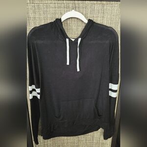 Black Hoodie with White Stripes Accents